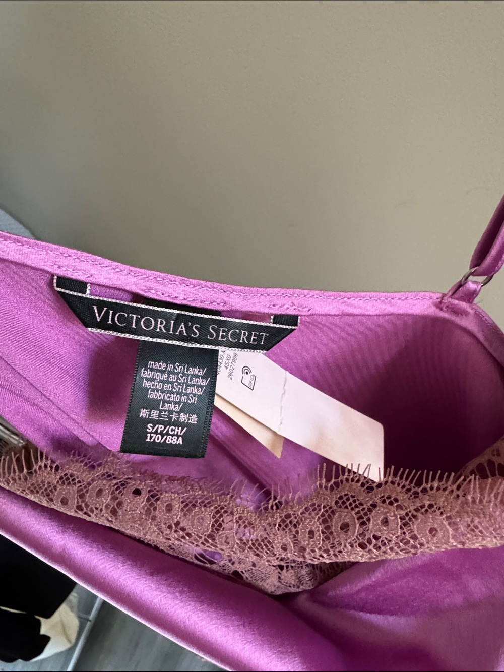Victoria's Secret Satin Slip Dress in Bright Pink with Lace Trim - Picture 2 of 4